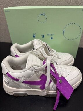 Off-White White and Purple Low-Top Sneakers